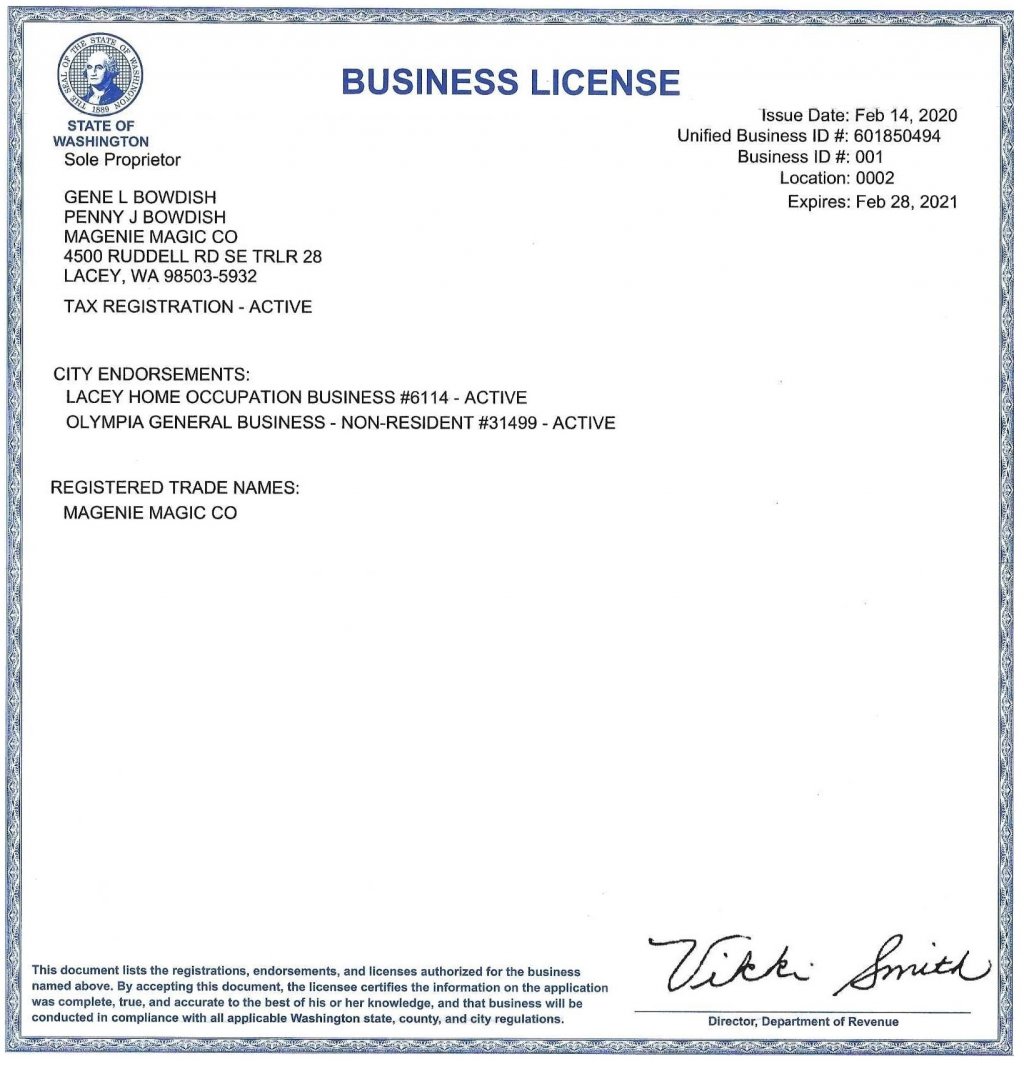 wa state dept of licensing business lookup